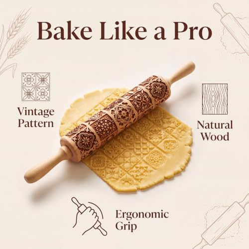 Cookie Rolling Pin Embossed Rolling Pin for Bakers Baking