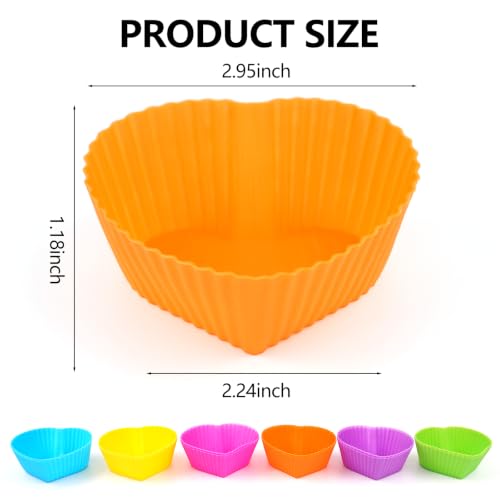 12 Pack Reusable Silicone Cupcake Liners Baking Cups Liners - color: Colored-Heart