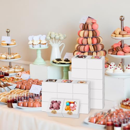 WINKIO Cookie Boxes with Window, Small Bakery Boxes for Dessert Pastry - color: white