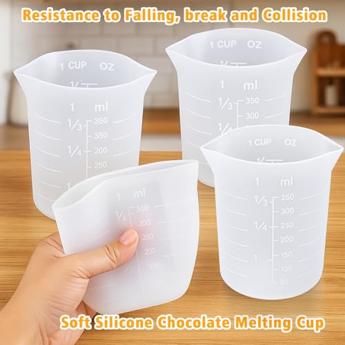 Palksky Silicone Cups for Melting Chocolate, 4PCS Silicone Measuring Cups with 350ml Capacity, Reusable Baking Supplies for DIY Chocolate Molds - size: 4*350ml