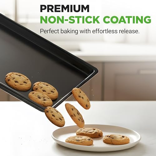NutriChef 2-Piece XL Mega Cookie Sheet Baking Pans Set - 22" x 16" Extra Large Nonstick Carbon Steel Oven Baking Tray Pans, Stackable Bakeware, Black - NCLGBP16 - color: Black, size: 2-Pack
