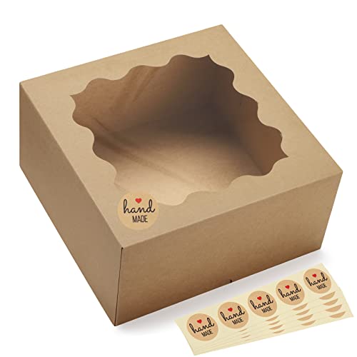 Eupako Auto-popup 10x10x5 Cake Boxes with Window, 24 Pack Brown Bakery Box - color: Brown