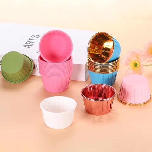 uxcell Mini Metallic Foil Cupcake Liners for Baking Cupcake, 50Pcs Cupcake Muffins Liners Cupcake Holders Paper Greaseproof Wrappers for Wedding, Showers, Gift, Pink/Gold - color: Pink/Gold
