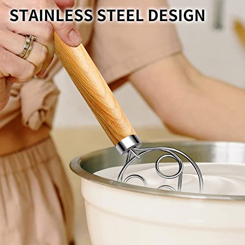 TEEVEA Danish Dough Whisk Wooden Handle Stainless Steel for Sourdough Bread - color: 3 Eyes Dough Whisk