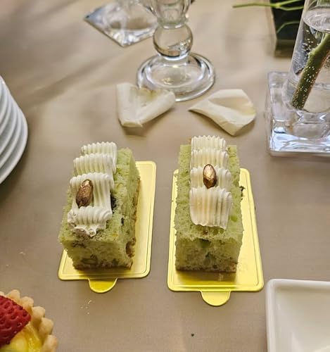 YYaaloa 100pcs Mini Rectangular Golden Cake Boards Mousse Cupcake Base Paper Plates Rectangular Dessert Board Base for Cake DIY, Baking Dessert Party Wedding Birthday (Rectangular, 100pcs) - color: Rectangular, size: 100pcs