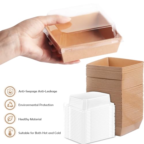 BUIYLV 50 Pack Charcuterie Boxes with Clear Lids, 4 Inches Brown Dessert Boxes To Go Disposable Mini Charcuterie Boxes for Cookie, Sandwich, Strawberry, Cupcake, Macaron, Cake Slice - color: Brown