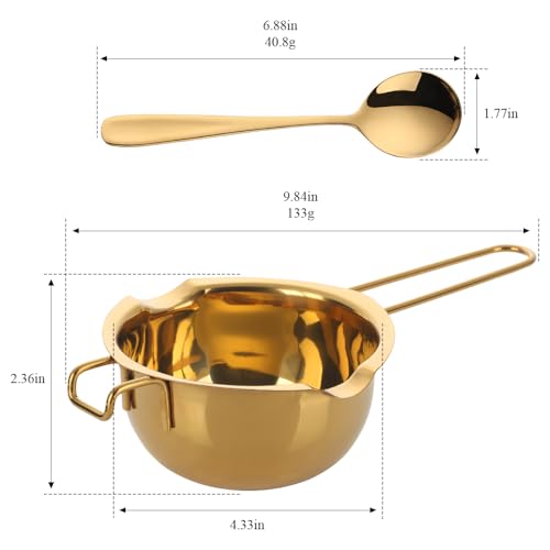 Double Boiler Melting pot with Spoon Set, 400ml Stainless Steel with Handle, Candle Making Potpourri for Melting Chocolate, Candy, Candles, Soap (Gold) - color: Gold