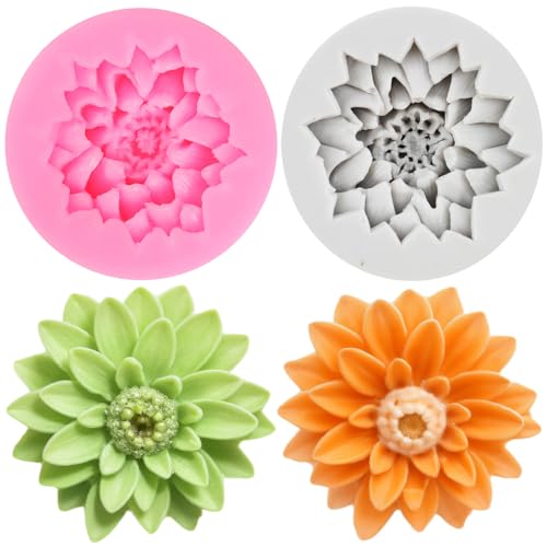 3D Chrysanthemum Silicone Mold Flower Fondant Cake Molds Set Of 2 - color: Style H