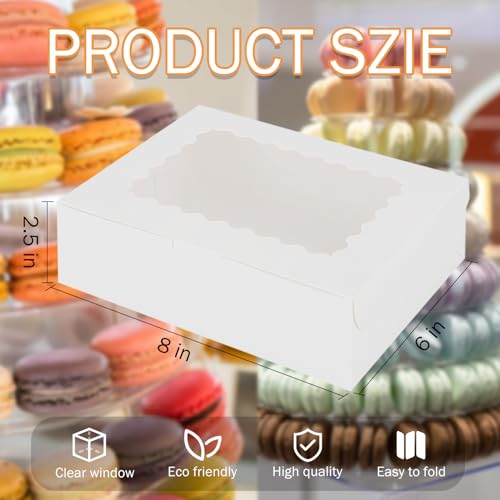 50pcs 8x6x2.5 Inch Cookie Boxes with Window White Bakery Boxes Pastry Boxes,Treat Boxes Strawberry Boxes for Chocolate Covered Strawberries,Muffins