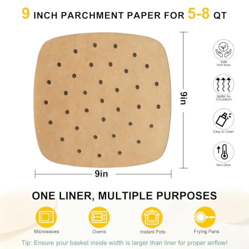 Air Fryer Parchment Paper Liners, 9 Inch 100 Pcs - color: Unbleached, size: 9IN