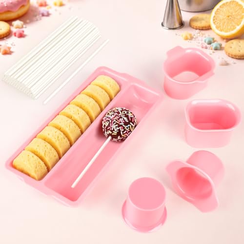 Antner Cake Pop Mold Set with Double Tray, Cake Pop Cutter, Lollipop Sticks - color: Pink (B)