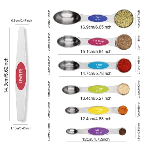Multicolor Magnetic Measuring Spoons Set with Leveler - color: Multicolor