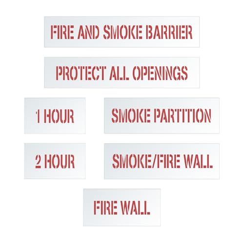Fire Barrier Stencil Kit – 1 Hour & 2 Hour Fire Rated Wall Marking Stencils, 3” Letters | 7-Piece Mylar Construction Fire Wall Stencil Set - size: 3-Inch Letters