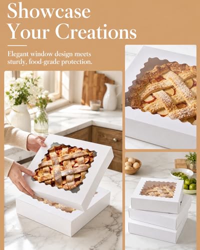 Bakepacker White Auto-pop Up Pie Boxes With Window 12x12x3'' - color: White, size: 12x12x3, 20Pcs