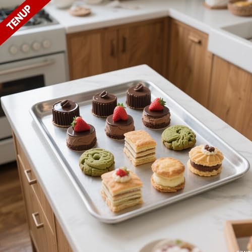 TENUP 12 Pack Aluminum Full Sheet Pan, 26" x 18" Heavy Duty Commercial Baking Tray Reinforced Rim, Warp-Resistant Rust-Free - size: Full Size 26" × 18"
