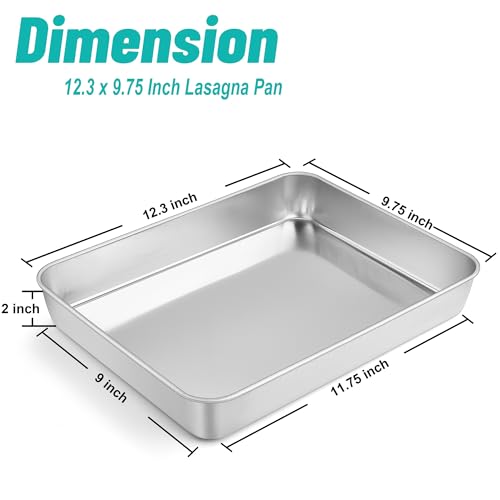 TeamFar Lasagna Pan, 12.3" x9.75" x2" Stainless Steel Rectangular Cake Pan - color: Silver, size: 12 Inch