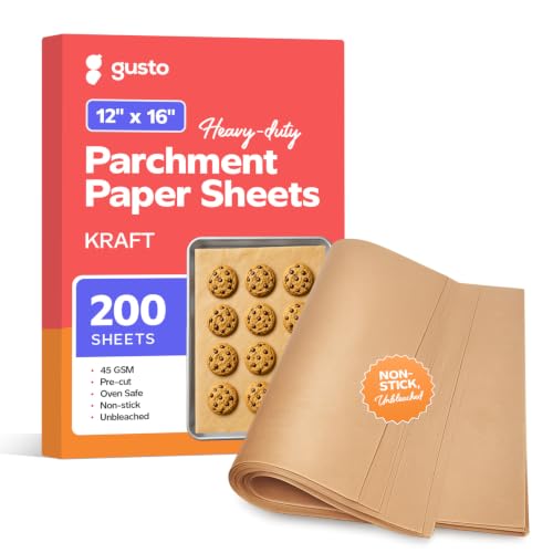 GUSTO 12 x 16 Inch Baking Parchment Paper Sheets [200 Count] Unbleached - size: 12 x 16 in (Sheet)