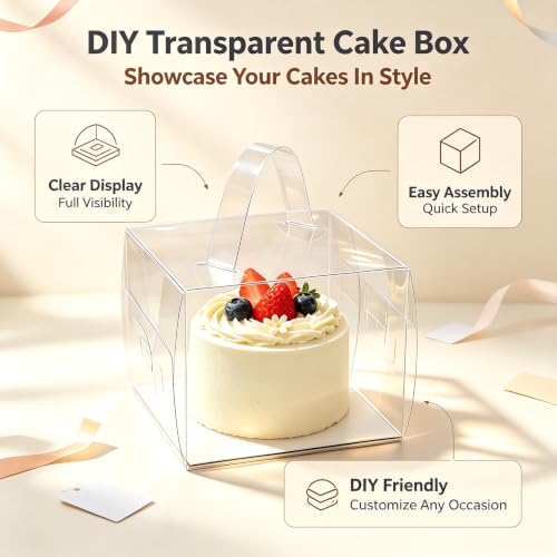 20pcs 6X6X5 Inch Clear Cake Box with Handles, 6in Transparent Bakery Boxes - color: 6×6×5in-20pack