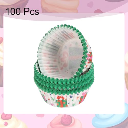 HARFINGTON 100 Count Cupcake Liners Cupcake Cups Gift Box - color: White Green
