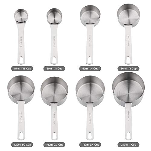 Measuring Cups Set 19, 18/8 (304) Stainless Steel Measuring Cups and Spoons Set, Metal Measuring Cups & Spoons & Leveler&Magnetic Conversion Chart for Kitchen and Baking - color: A01: Siliver-Set of 19