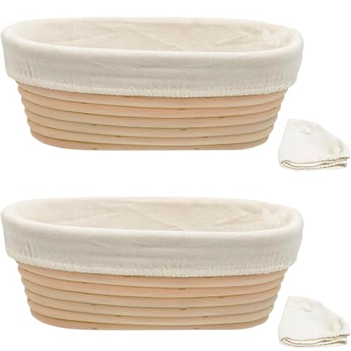 Banneton Bread Proofing Basket set of 2, 9.8 Inch Oval Sourdough Proofing Baskets with Liner,Dough Proofing Bowls,Made of Natural rattan,for Sourdough Bread Baking Supplies - size: 2 set 9.8 inch Oval