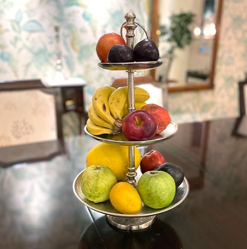 Rely+ Dessert Cupcake Stand 3-Tiered Serving Tray 20" Tall 3 Tier Fruits and Cup Cake Stand for Tea Party Birthday Holiday Gatherings Weddings Baby Showers Silver Finish Sturdy Design