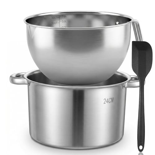 1Set Double Boilers for Stove Top, 304 Stainless Steel 4000ml,3500ml