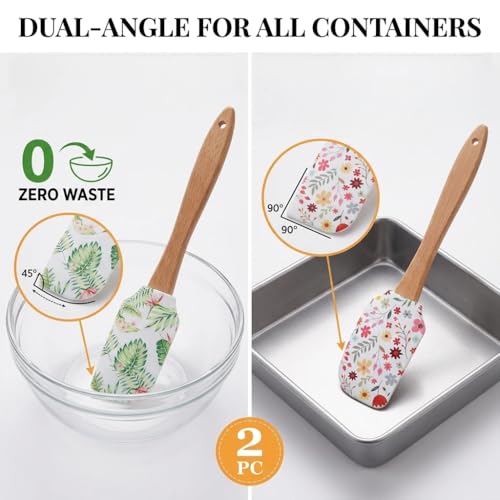 2PCS Silicone Spatula Set, Heat Resistant Baking Spatulas Food Grade Silicone Scraper Spatula for Mixing, Cooking, and Baking, Non-Stick Rubber Jar Spatulas with Hanging Hole Moderately Soft and Firm - color: Peony