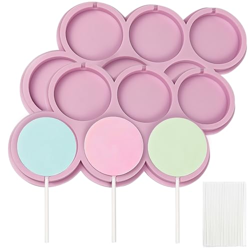 Round Lollipop Molds 2 inch Silicone Chocolate Lolly Mold 2pcs Round Shapes Lollipop Candy Sucker Molds with 25 Sticks - size: Round