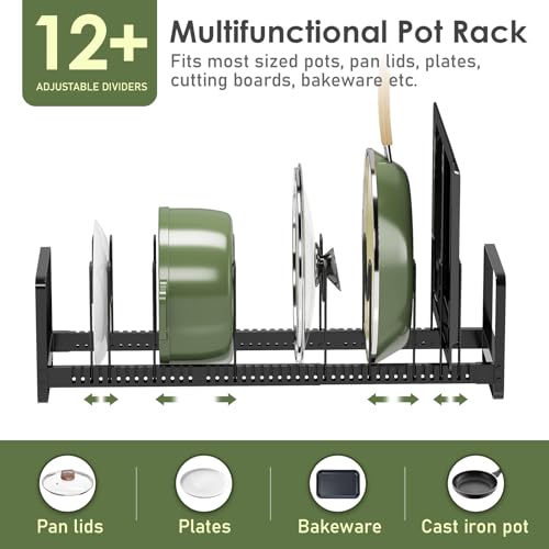 MUDEELA Expandable Pot Pan Lid Organizers inside Cabinet, 12 Divider-Black - color: Gloss Black, size: 12 Dividers