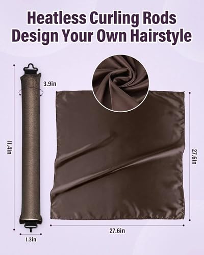 Heatless Hair Curler Overnight Curls-3 Pcs No Heat Curling Blowout Rod to Sleep In,Hair Rollers with Satin Scarf - color: Brown(Pack of 3)