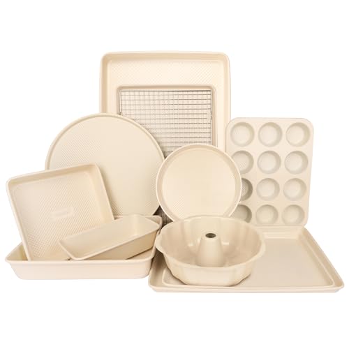 David Burke 9" Square Bake Pan, Carbon Steel, Non-Stick, PFTE & PFOA Free, Oven Safe – Cream - color: Cream, size: 9" Square Bake Pan