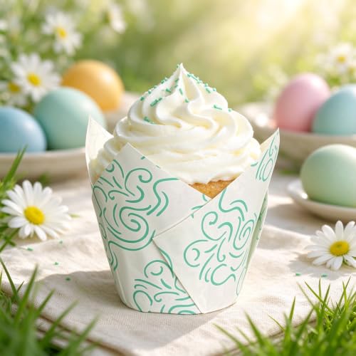 250Pcs Tulip Cupcake Liners,Parchment Paper Cupcake Liner in Standard Size - color: White Green Cloud