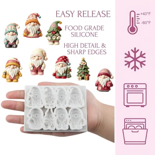 3D Christmas Gnome Fondant Mold Xmas Santa Claus Silicone Mold - color: Style G