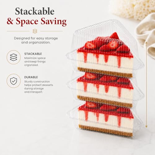 50 Pcs Cake Slice Containers with Lid, Single Clear Plastic Individual Carrier Transparent Disposable Triangle Boxes for Cheesecake, Flan, Cupcake, Dessert Pie Slice - Take Out, Mini Desechables
