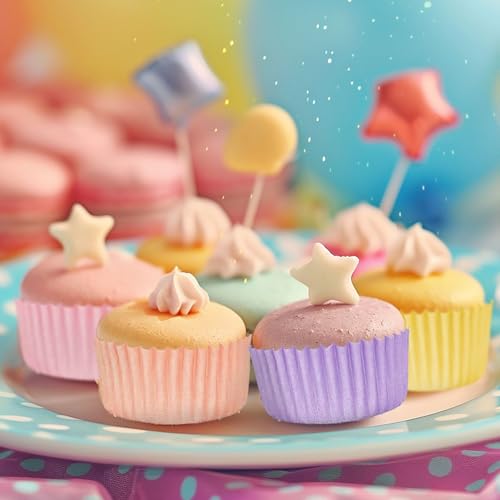 Whaline 600Pcs Pastel Mini Cupcake Liners Colorful Baking Cups Pink Blue Purple Yellow Orange Green Muffin Cupcake Wrappers for Spring Easter Birthday Wedding Bride Baby Shower Party Supplies - color: Pastel