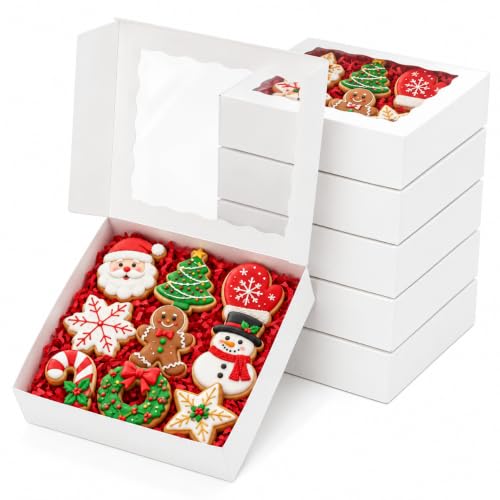 50 Pack Pie Boxes 8x8x2 Inch Bakery Boxes Cookie Box Treat Box - color: White