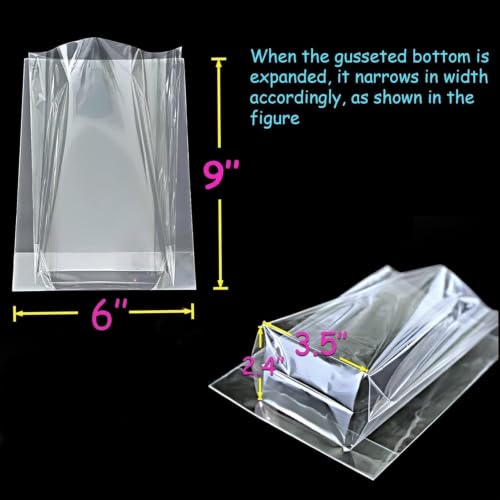 PigPotParty Cellophane Treat Bags 6x9 Inch, 50 Pack, Clear Goodie Bags - color: Transparent