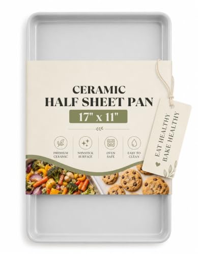 Boxiki Kitchen Ceramic Baking Sheet Half Size 17"x11" - Heavy Duty 0.6mm Aluminized Steel Pan, KFCC Ceramic Coating Nonstick Cookie Sheet, Oven Safe to 550°F, Rustproof & Warp Resistant Baking Tray - color: Half Ceramic Sheet Cream
