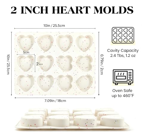 Heart Shaped Silicone Mold 2 Pack, 24 Cavity Mini Egg Bite and Baking Mold