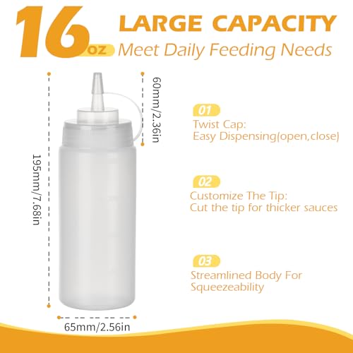 2 Pack 16 oz Condiment Squeeze Bottles, Leak Proof BPA-Free Plastic Squirt Bottles with Caps, Refillable Sauce Dispenser for Ketchup, Syrup, Oil, BBQ, Salad Dressing, Easy to Fill & Clean - color: 2Pack, size: 16oz