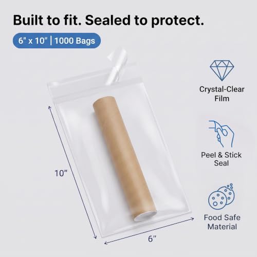6" X 10" Self-Sealing Cellophane Bags (1000 Count) Clear - size: 6" X 10"