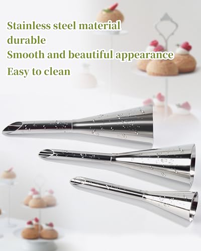 3 Pcs Long Cream Puff Piping Nozzles, Stainless Steel Icing Tips - size: Cream Nozzles-3Pcs