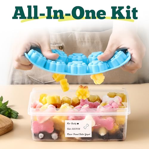 4 Pack Silicone Dog Treat Molds with Container and Ice Tong, Non-stick Puppy Paw and Bone Shaped Set with Bin, Silicone Mold for Pupsicle, Chocolate, Gummy, Candy, Baking, Jelly, Ice Cube, Pudding
