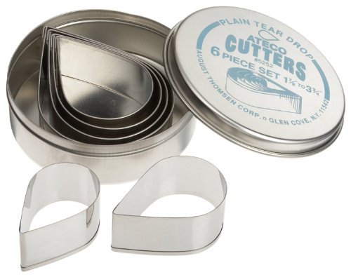 Ateco Plain Edge Tear Drop Cutters in Graduated Sizes, Stainless Steel, 6 Pc Set - size: Plain Edge, style: Tear Drop (6 pcs)