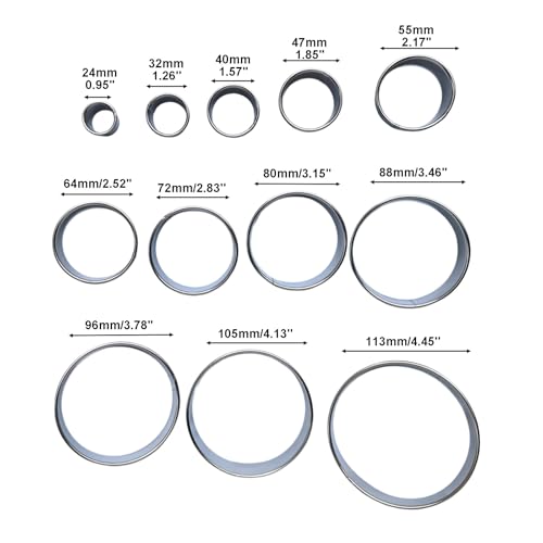 14Pcs Stainless Steel Cake Molds Round Cookie Cutter Set for Baking - size: 12 Sizes