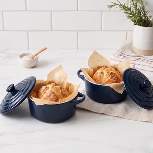 Kook Mini Cocotte, Lids, Handles, Dutch Oven, Set of 4, 12 oz, Navy - color: Navy