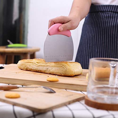1 pcs Dough Pastry Scraper Chopper/Stainless Steel Dough Scraper Cutter with Ergonomic Rubber Non-Slip Grip/Dough Scraper Cutter/Pro Pastry Pizza Cutter Chopper (Pink) - color: Pink