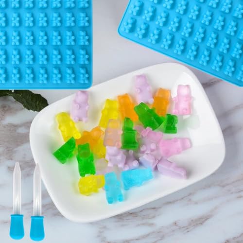 2 Piece Gummy Bear Silicone Molds, Non-Stick Chocolate Candy Mold with 2 Droppers Food Grade (Blue) - color: Blue