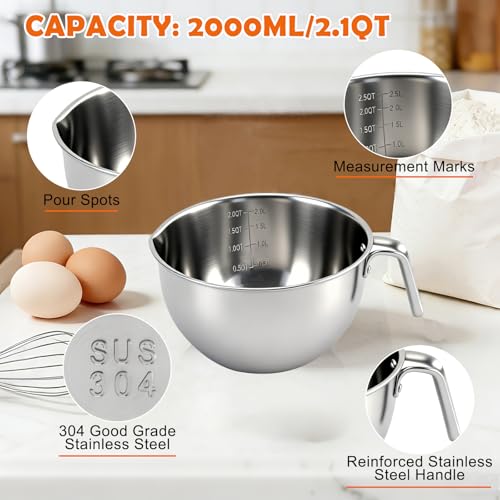 Double Boiler Pot Set 2.1QT & 3.0QT, Stainless Steel Chocolate Melting Pot - size: 2000ML+2800ML